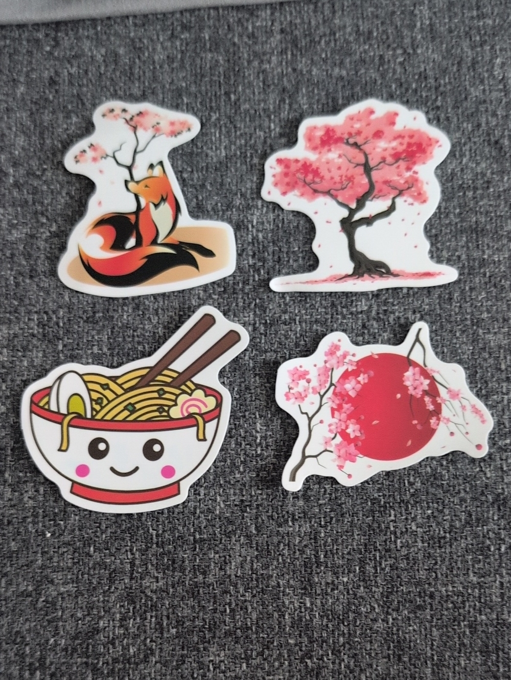 Cherry Blossom Fox & Ramen Sticker Set - Pink Red Black